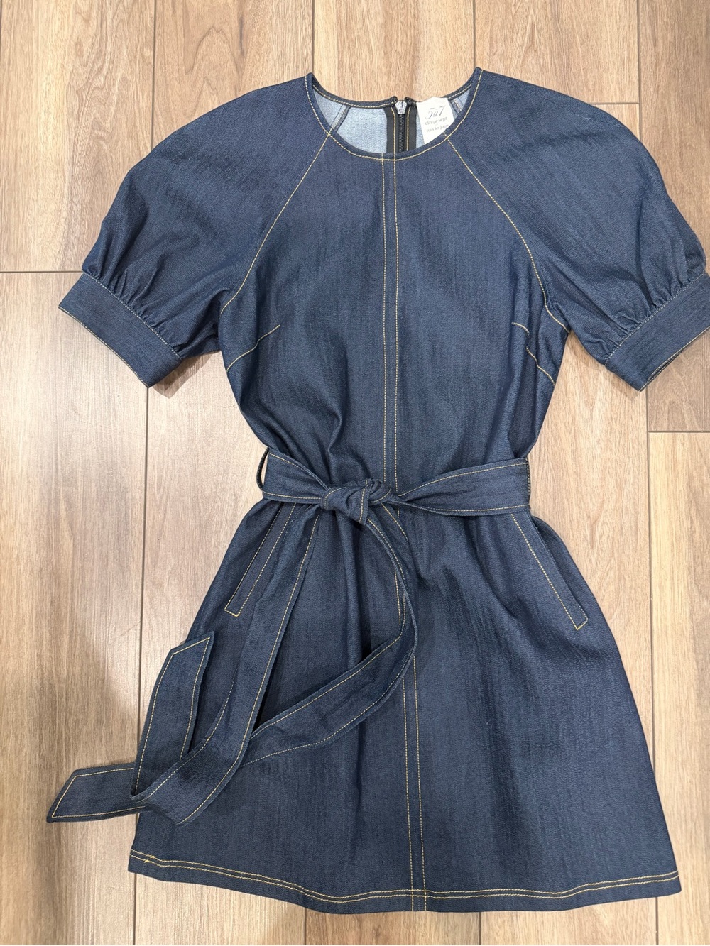 cinq a sept Navy Blue Denim Mini Dress with Belt - Picture 5 of 14